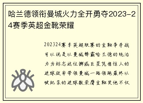 哈兰德领衔曼城火力全开勇夺2023-24赛季英超金靴荣耀